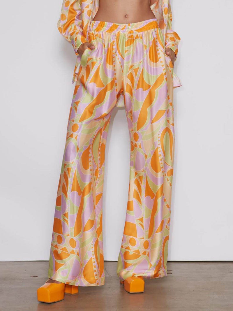 Tropical Beach Graphic Print Wide-leg Pants