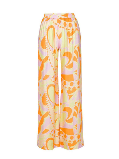 Tropical Beach Graphic Print Wide-leg Pants