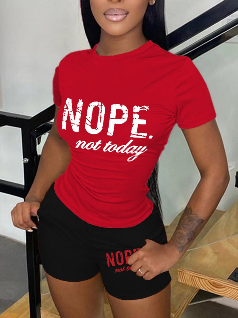 Nope Not Today Letter Print Shorts Set Ar5010