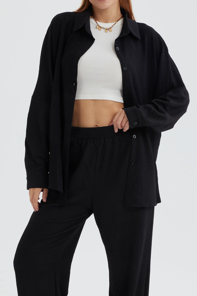 Two Piece Color Long Sleeve Shirt Long Pants Set