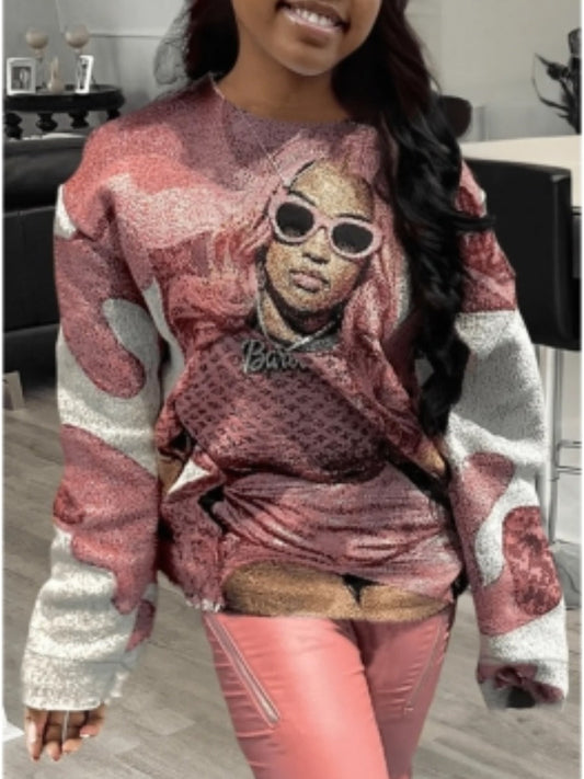 Figure Print Loose Sweatshirt Ar50112
