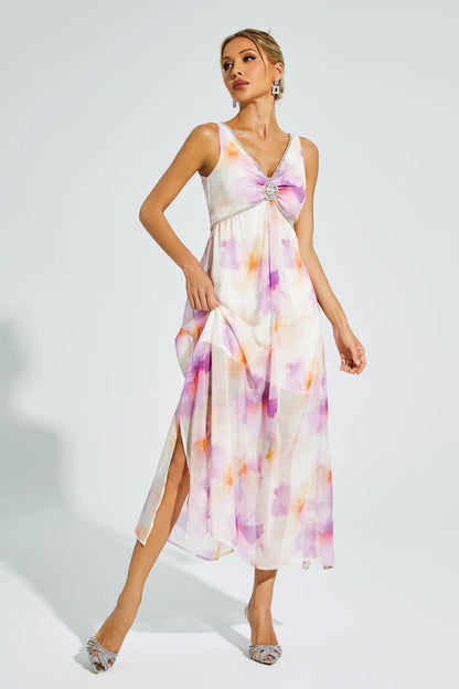 Tyler Purple Diamond V Neck Midi Dress