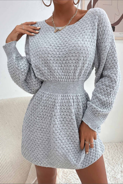 U Neck Cinched Waist Knitted Mini Dress