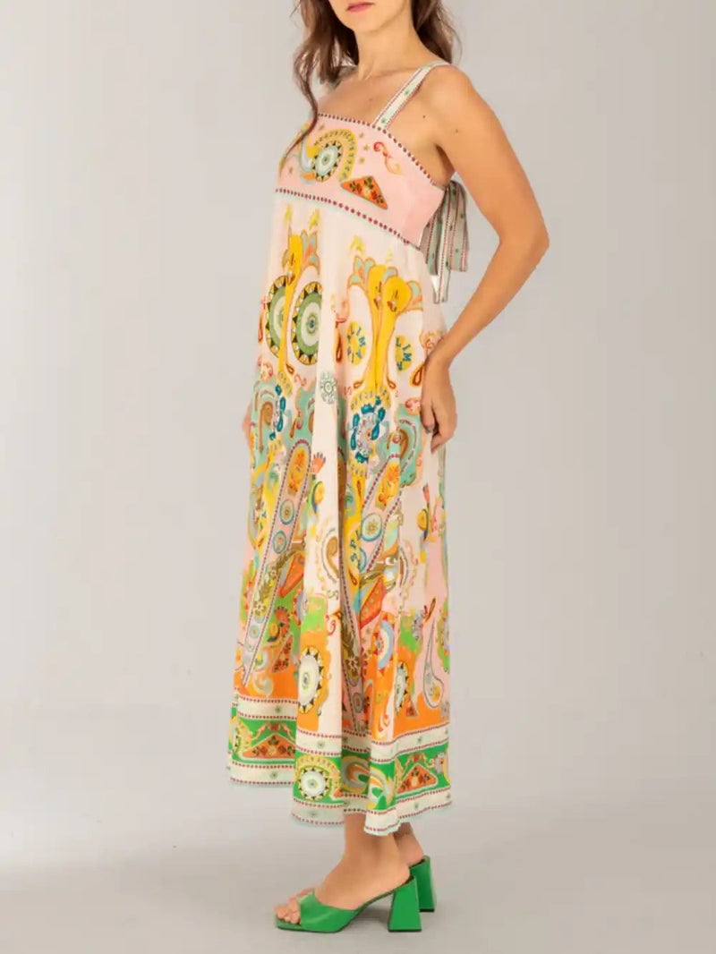 Fashionable Holiday Print Midi Dress
