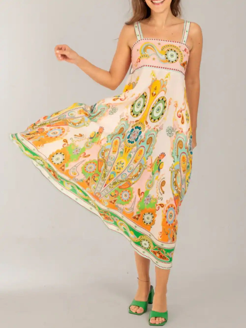 Fashionable Holiday Print Midi Dress