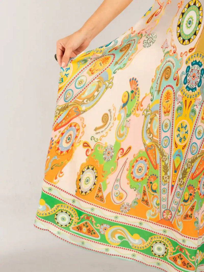 Fashionable Holiday Print Midi Dress
