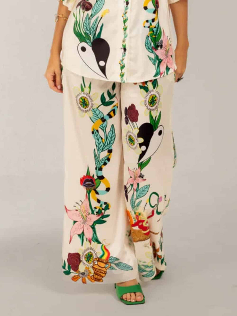 Satin Oversized Pants With Sophisticated Print