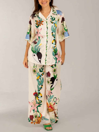Satin Oversized Blouse With Sophisticated Print