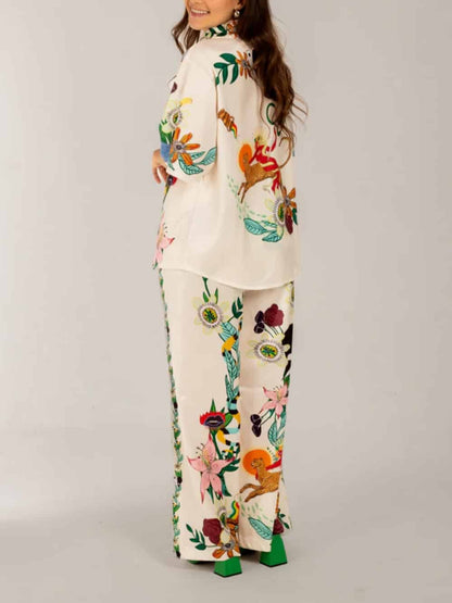 Satin Oversized Pants With Sophisticated Print