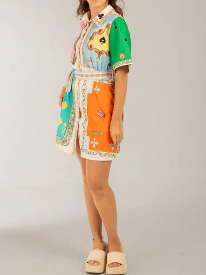 Printed Shirt Cardigan Short Dress