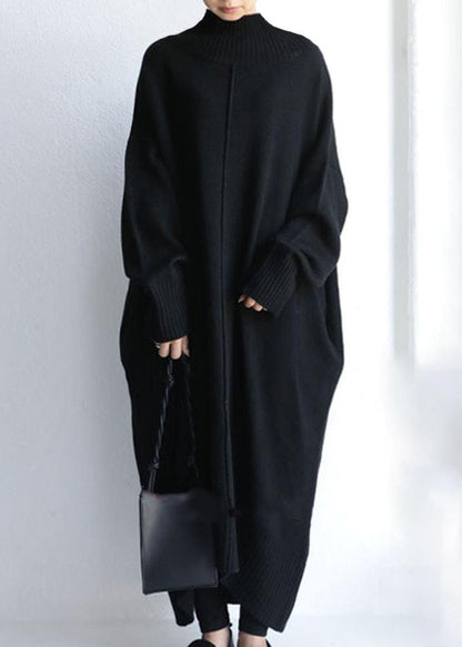 Unique Apricot Hign Neck Patchwork Knit Sweater Dress Fall We030