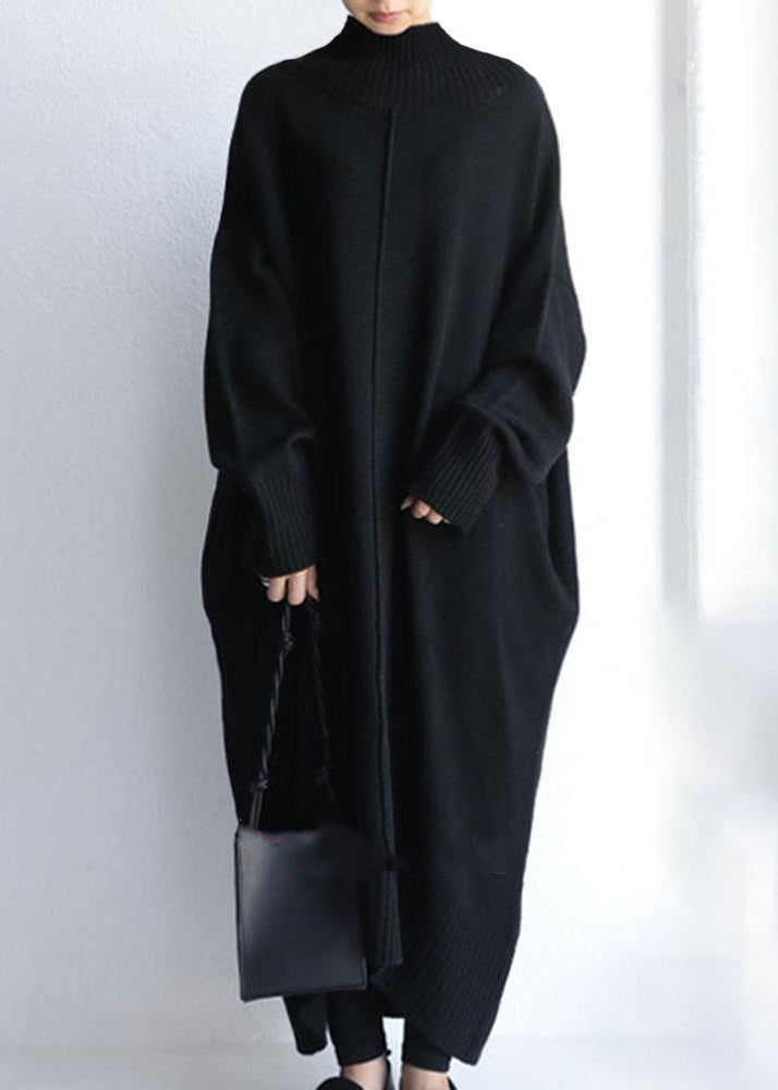 Unique Apricot Hign Neck Patchwork Knit Sweater Dress Fall We030