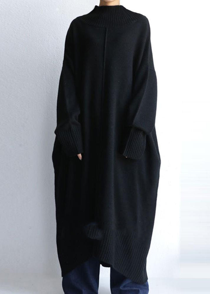 Unique Apricot Hign Neck Patchwork Knit Sweater Dress Fall We030