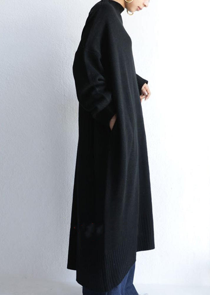 Unique Apricot Hign Neck Patchwork Knit Sweater Dress Fall We030