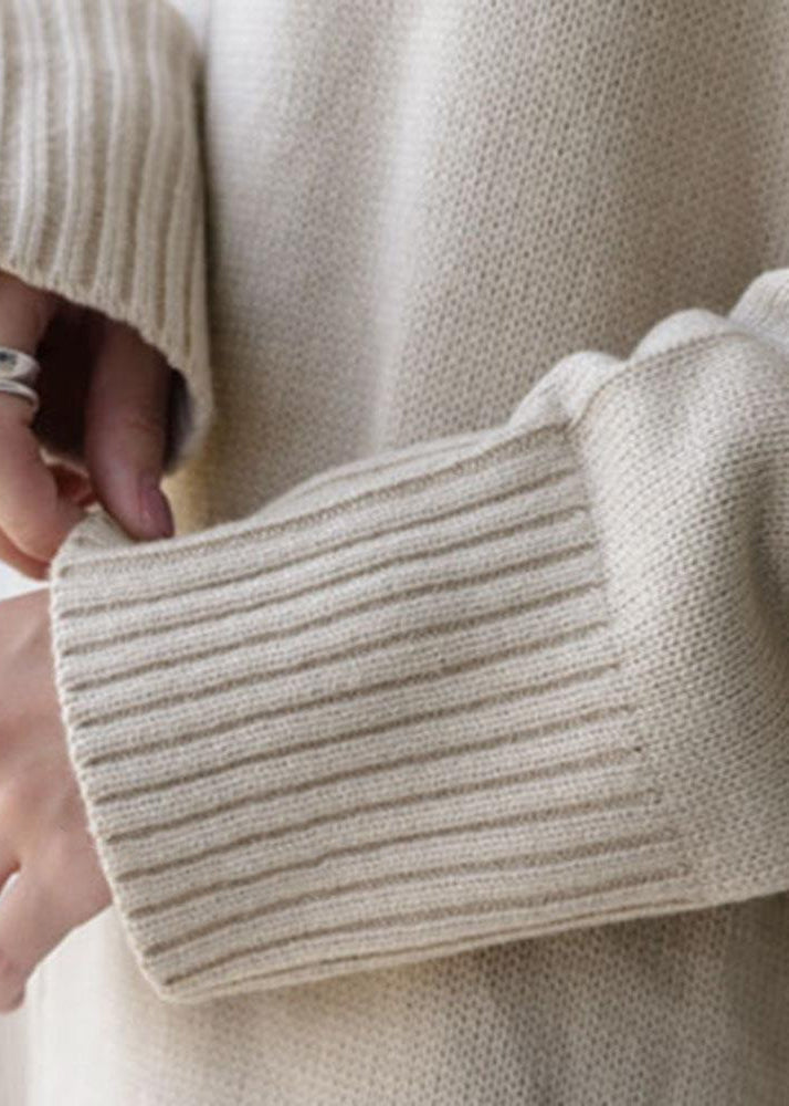 Unique Apricot Hign Neck Patchwork Knit Sweater Dress Fall We030