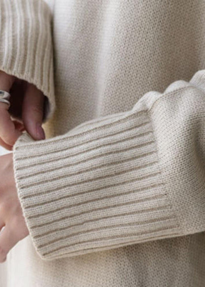Unique Apricot Hign Neck Patchwork Knit Sweater Dress Fall We030