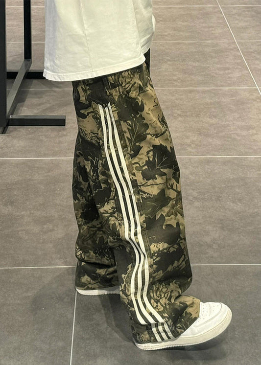 Green Trousers Pants Cotton Army Print Oversized Unique