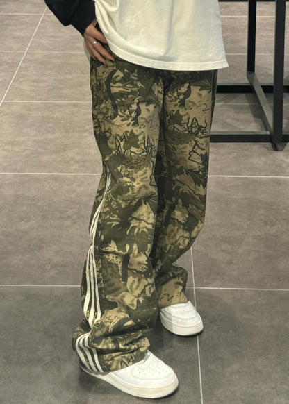 Green Trousers Pants Cotton Army Print Oversized Unique