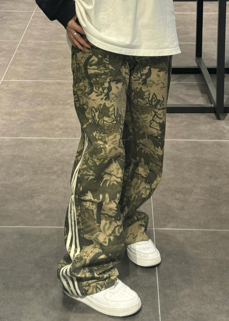 Green Trousers Pants Cotton Army Print Oversized Unique