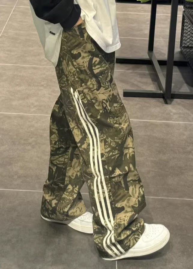 Green Trousers Pants Cotton Army Print Oversized Unique
