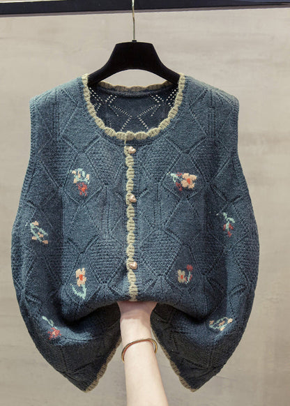 Unique Beige O-neck Embroidered Cotton Knit Waistcoat Fall Qp013