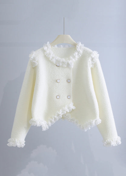 Unique Beige Ruffled Patchwork Mink Hair Knitted Coat Fall Wo032