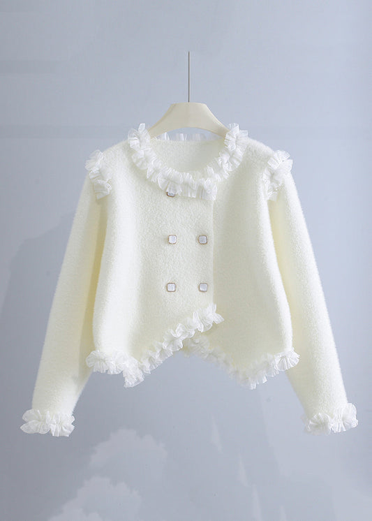 Unique Beige Ruffled Patchwork Mink Hair Knitted Coat Fall Wo032