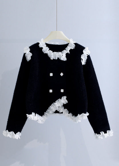 Unique Beige Ruffled Patchwork Mink Hair Knitted Coat Fall Wo032