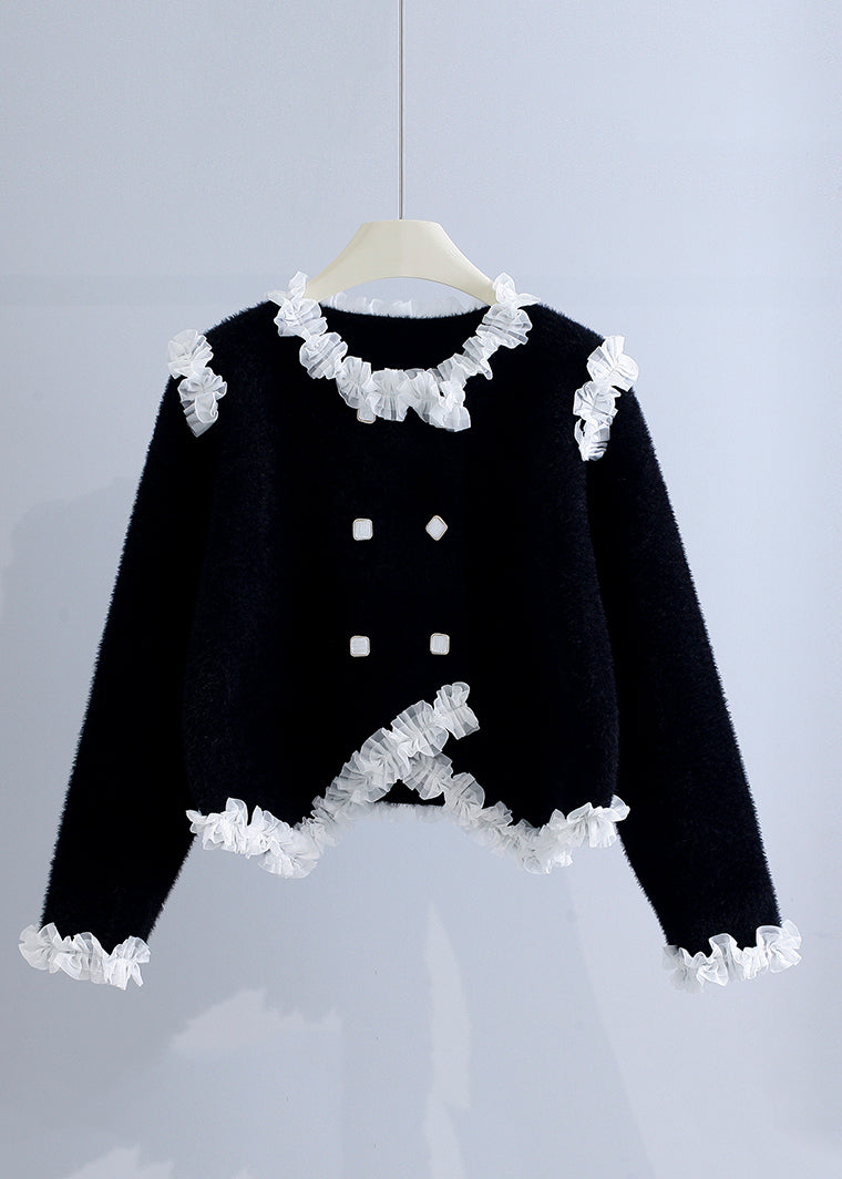 Unique Beige Ruffled Patchwork Mink Hair Knitted Coat Fall Wo032