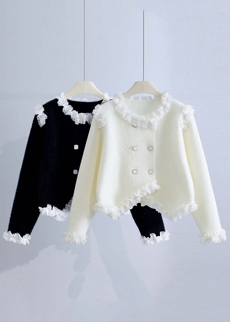 Unique Beige Ruffled Patchwork Mink Hair Knitted Coat Fall Wo032
