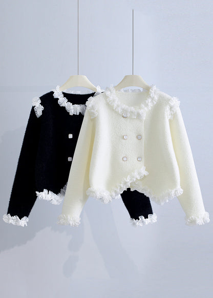 Unique Beige Ruffled Patchwork Mink Hair Knitted Coat Fall Wo032