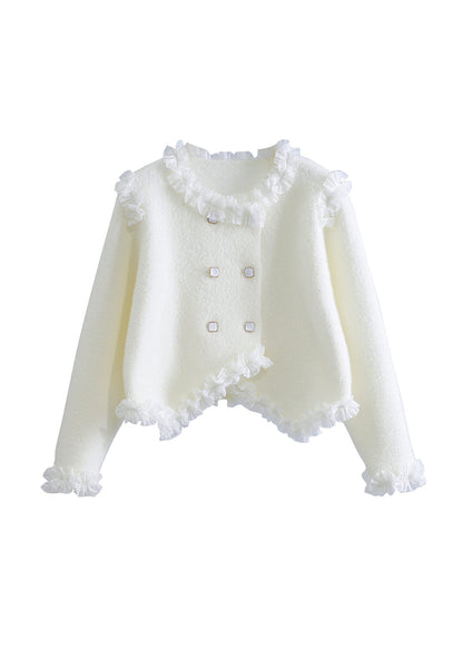 Unique Beige Ruffled Patchwork Mink Hair Knitted Coat Fall Wo032