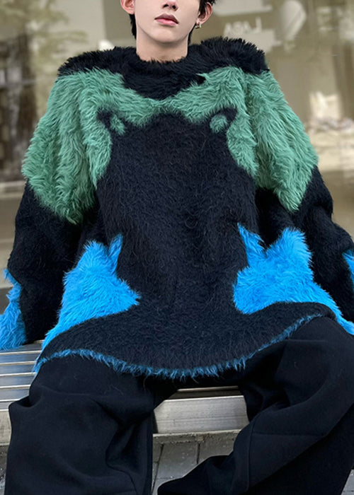 Unique Black Cozy Patchwork Sweater Pullover Winter Rc043