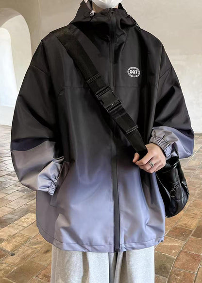 Coat Black Pockets Gradient Unique Cotton Color Spring Hooded