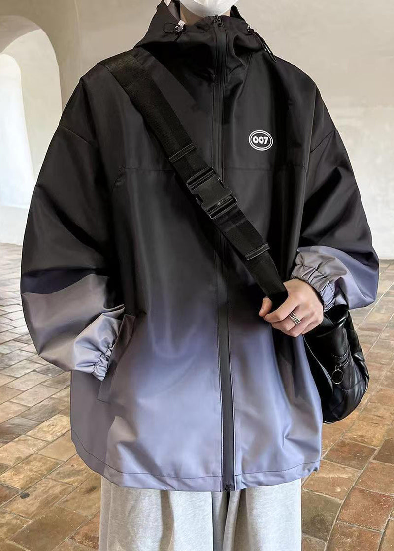 Coat Black Pockets Gradient Unique Cotton Color Spring Hooded