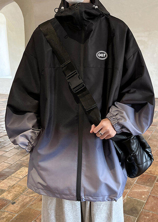Coat Black Pockets Gradient Unique Cotton Color Spring Hooded