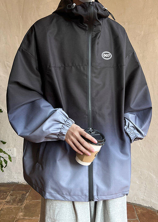Coat Black Pockets Gradient Unique Cotton Color Spring Hooded