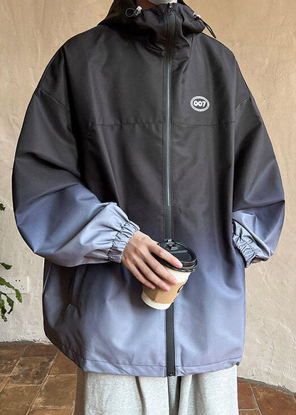 Coat Black Pockets Gradient Unique Cotton Color Spring Hooded