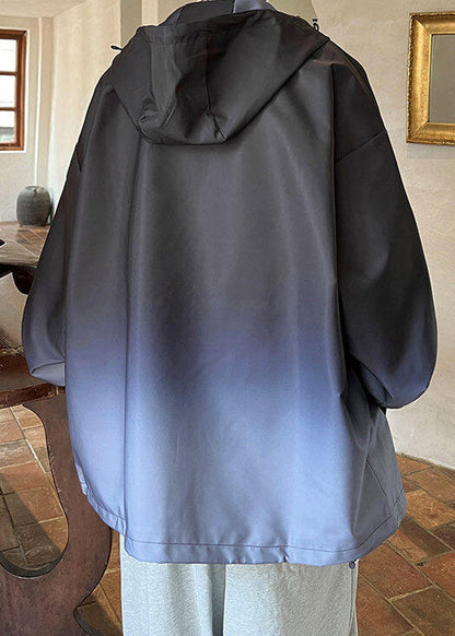 Coat Black Pockets Gradient Unique Cotton Color Spring Hooded