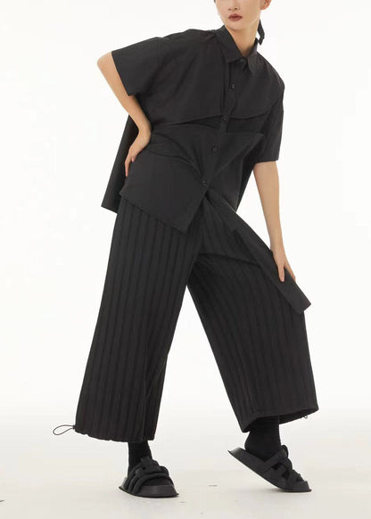 Unique Black Low High Design Cotton Blouses Summer Ts1043