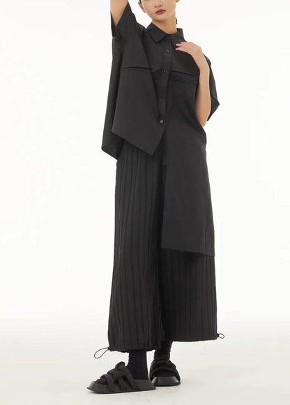 Unique Black Low High Design Cotton Blouses Summer Ts1043