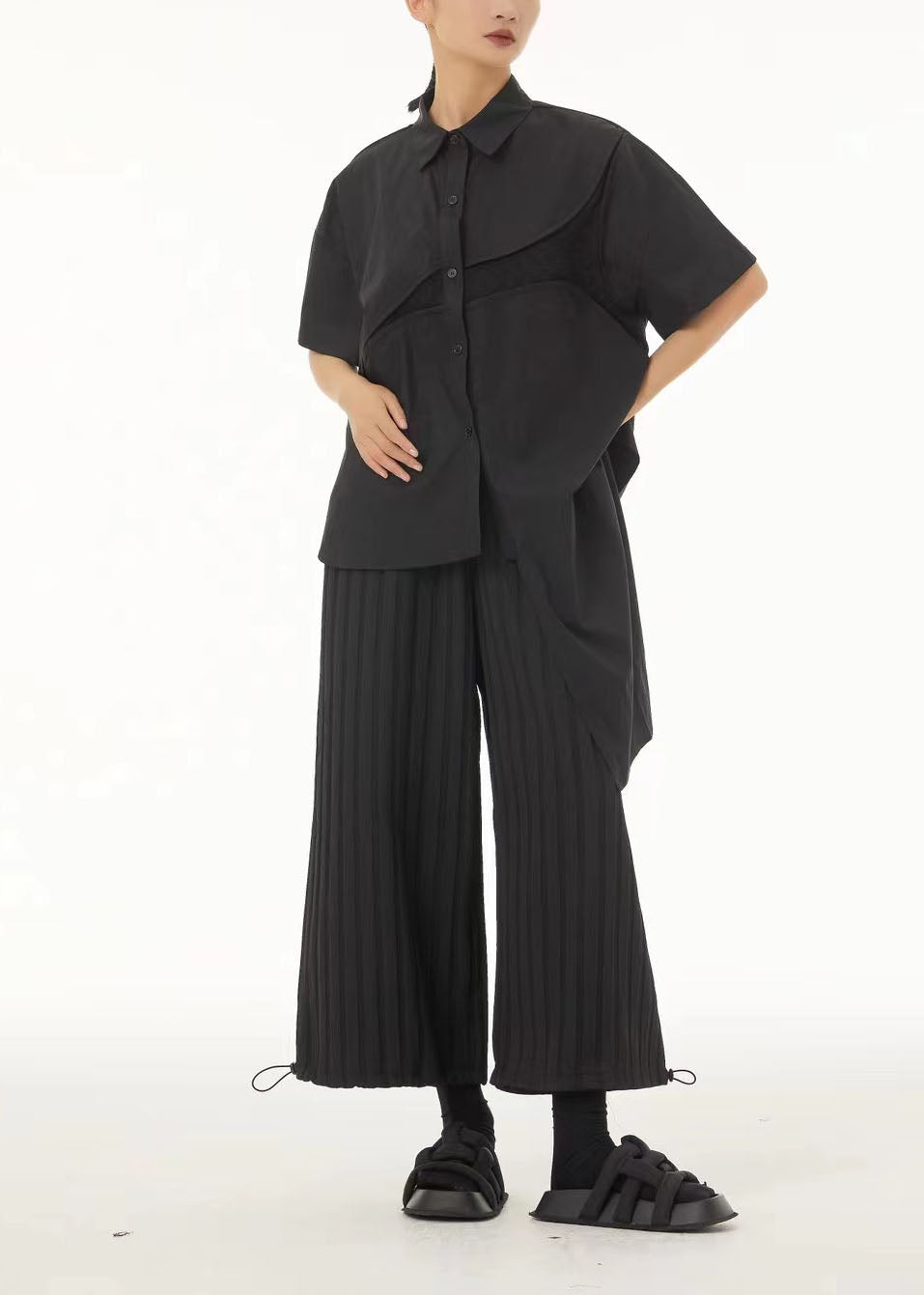 Unique Black Low High Design Cotton Blouses Summer Ts1043