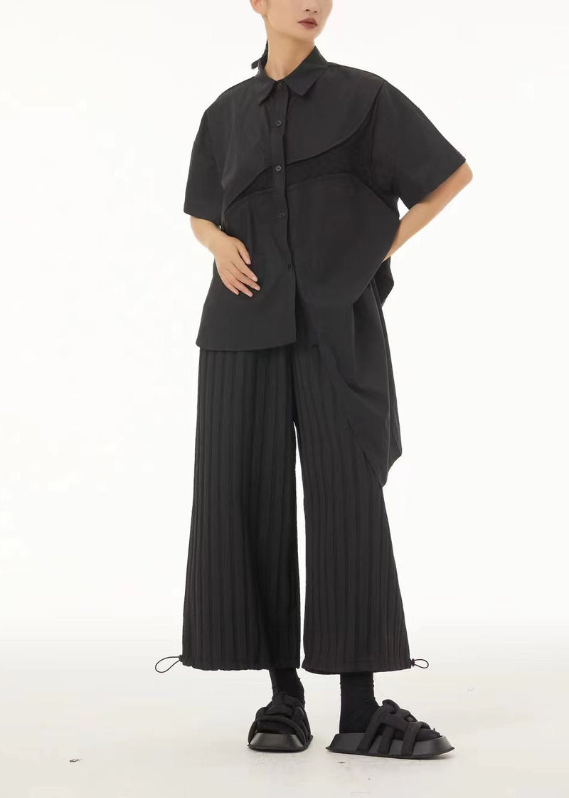 Unique Black Low High Design Cotton Blouses Summer Ts1043