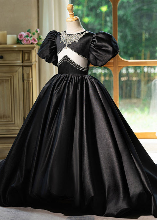 Unique Black O-neck Patchwork Hollow Out Silk Long Dress Summer Yg016