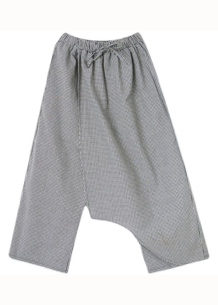 Unique Black Plaid Asymmetrical Design Cotton Crop Pants Summer Ly0597