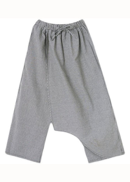 Unique Black Plaid Asymmetrical Design Cotton Crop Pants Summer Ly0597