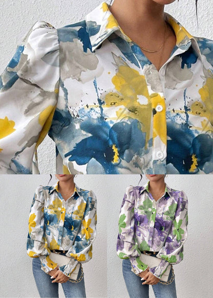 Purple Cotton Blouse Print Collar Pan Peter Spring