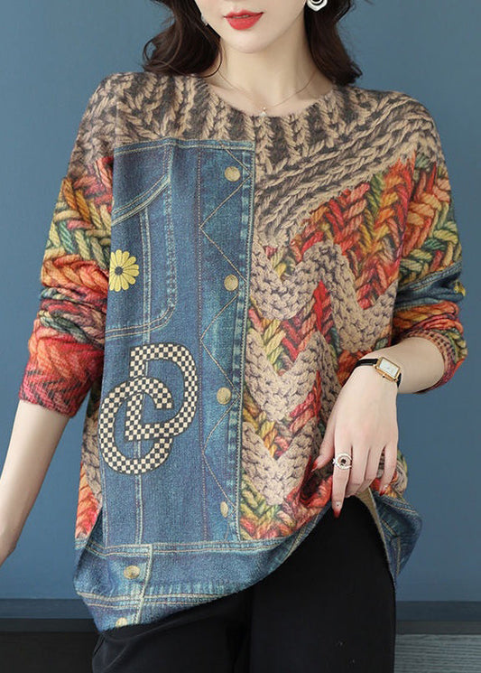 Unique Blue Print Cozy Wool Knit Sweaters Long Sleeve Tb027