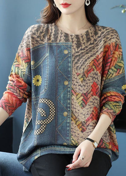 Unique Blue Print Cozy Wool Knit Sweaters Long Sleeve Tb027