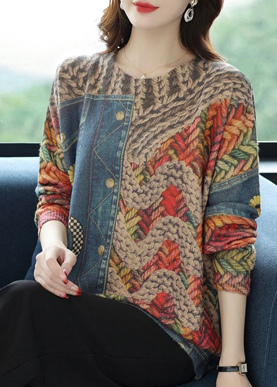 Unique Blue Print Cozy Wool Knit Sweaters Long Sleeve Tb027